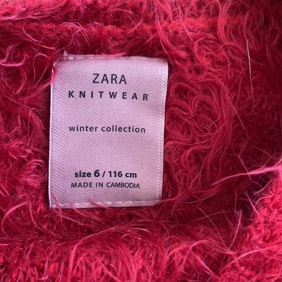 Zara Kids Knitwear Red Fuzzy Mohair Style Sweater Size 6 - Picture 3 of 5